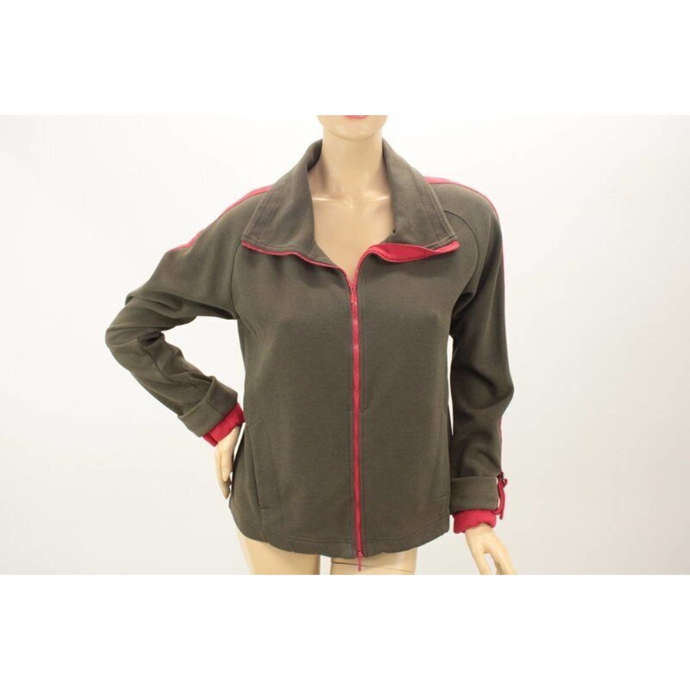 InPhorm Tennis Jacket Womens XL Full Zip Sweatshirt Green Red Stripe